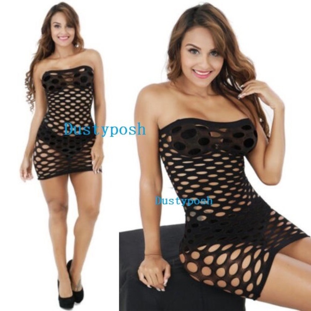 Pothole Mesh Dress Bodystocking Bodysuit Fishnet Red Blue Black Pink Party Night
